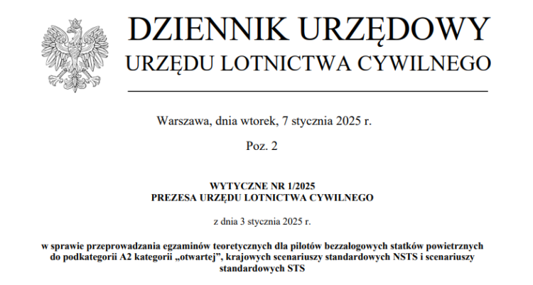 Wytyczne Prezesa ULC nr 1/2025 ws egzaminów do A2, NSTS i STS